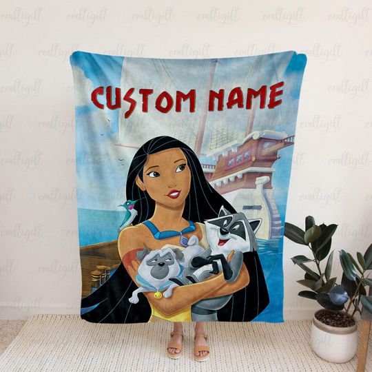 Discover Costume Pocahontas Blanket With Name, Pocahontas And Meeko Blanket, Disney Princess Blanket For Girl, Disney Pocahontas Home Decor, VTB511-4