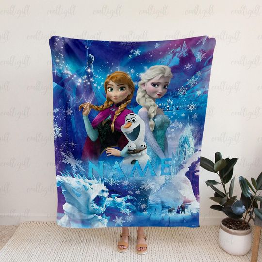 Discover Anna Elsa Olaf Custom Name Blanket, Frozen Movie Inspired Blanket, Winter Magic Snowflake Blanket, Disney Birthday Gift For Fans, VTB510-2