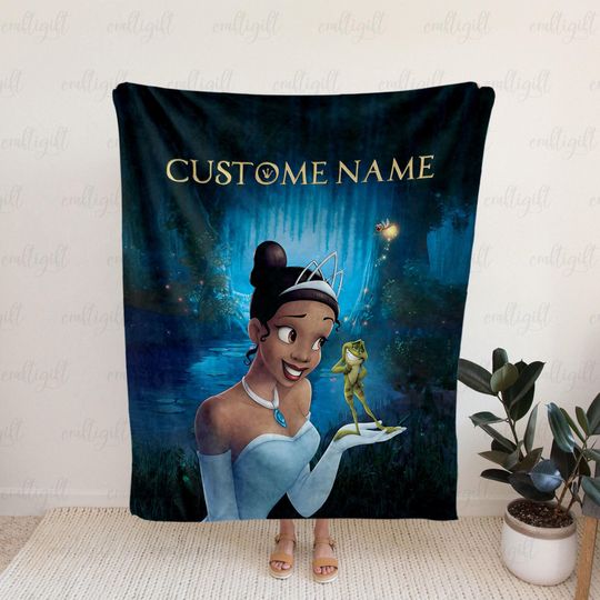 Discover Princess And The Frog Personalized Blanket, Custom Name Tiana Princess Blanket, Magical Bayou Fairytale Blanket, Disney Gift For Her, VTB496