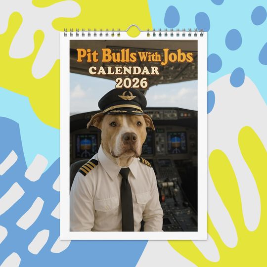 Discover Funny Pit Bull Dogs with Jobs Calendar 2026  Pit Bulls Dressed as Professionals  Dog Lover Gift, Office Humor, Pit Bull Fans