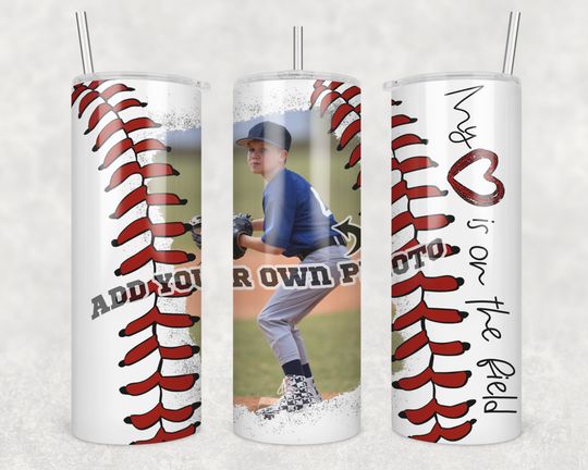 Discover 20 oz Skinny Tumbler Baseball You Customize with Your Own Photo Baseball Wrap Laces Sublimation Design