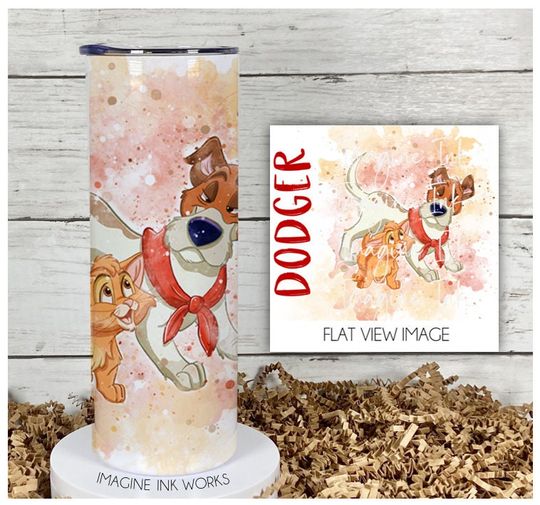Discover Tumbler Dodger Dog 20oz Skinny Tumbler - Disney Character Waterbottle Stainless Steel Water Bottle Oliver and Company Disney Dogs Cup Mug
