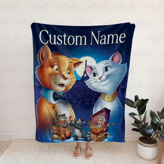 Discover Personalized Name Aristocats Cartoon Blanket, The Aristocats Romantic Paris Throw, Disney Fan Blanket For Kids, Cute Cat Lover Gift,DTA088-3