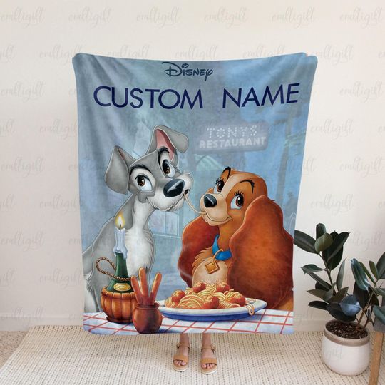 Discover Lady And The Tramp Movie Custom Blanket, Custom Name Throw For Disney Fans, Disney Blanket For Dog Lover, Wdw Disneyland Dog Gifts, DTA087-2