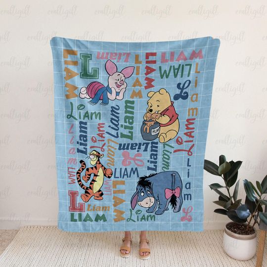 Discover Disney Winnie The Pooh Personalized Blanket, Custom Name Blanket For Kids, Pooh And Friends Nursery Blanket, Birthday Boy Girl Gifts, NVA775