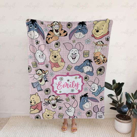 Discover Pooh And Friends Personalized Blanket, Winnie The Pooh Blanket For Kids, Disney Cartoon Blanket With Name, Baby Shower Gift For Girls,NVA779