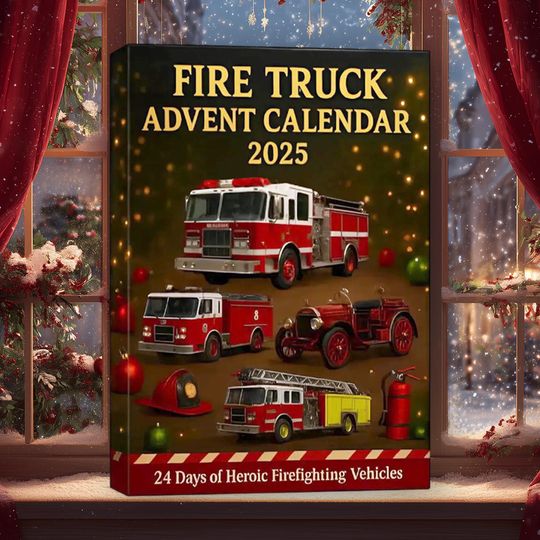 Discover Fire Truck Christmas Advent Calendar 2025, Firefighter Vehicles Blind Box, 24-Day Countdown Advent Calendar, Emergency Vehicles Gifts Boxes