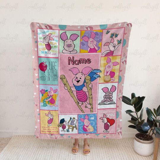 Discover Disney Piglet Personalized Name Blanket, Cute Piglet Christmas Blanket, Cozy Disney Cartoon Blanket, Baby Shower Gift Piglet Blanket, NVA767