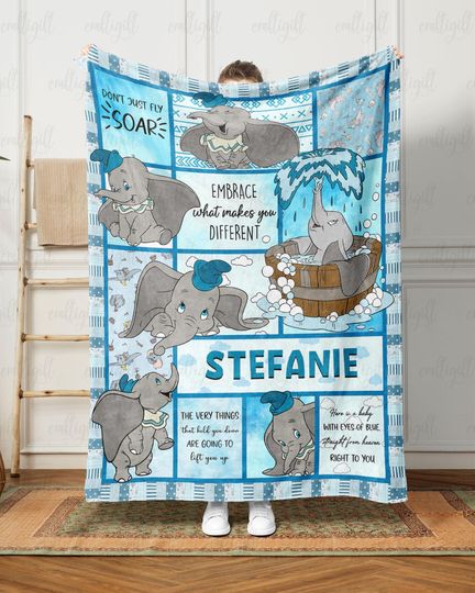 Discover Personalize Disney Dumbo Blanket, Custom Dumbo Elephant Blanket, Cute Dumbo Flying Elephant Birthday Blanket, Disney Birthday Gifts, MYE921