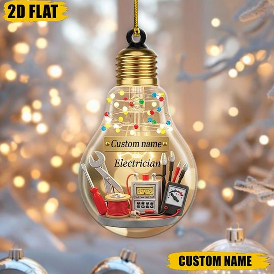 Discover Personalized Electrician Christmas Ornament, Custom Name Light Bulb Decor, Funny Electrician Gift, Tradesman Ornament, Unique Keepsake