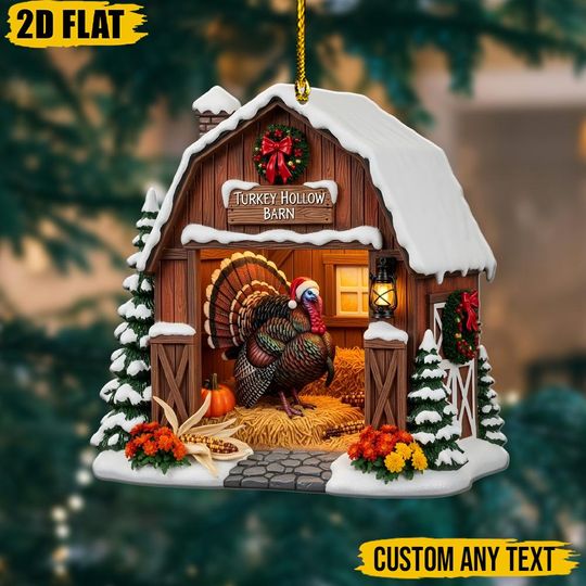 Discover 2D Christmas Turkey Hollow Barn Hanger, Farmhouse Xmas Tree Decoration, Unique Gift for Turkey Lovers & Thanksgiving
