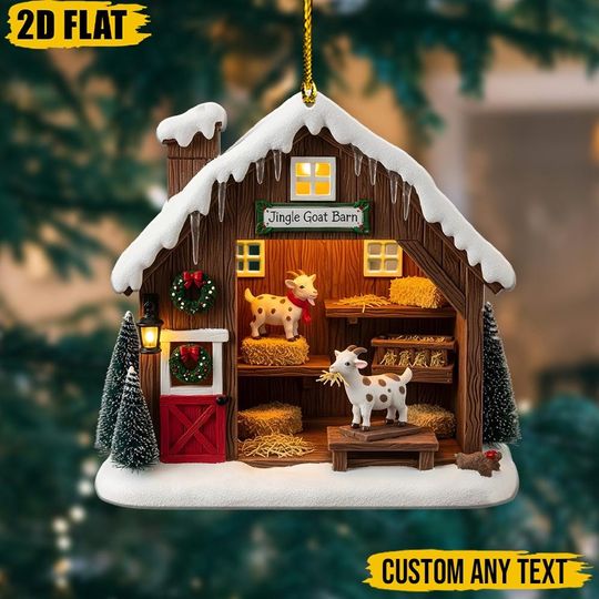 Discover Personalized Goat Barn Christmas Ornament 2D, Custom Farmhouse Xmas Tree Decor, Unique Holiday Gift for Goat Lovers