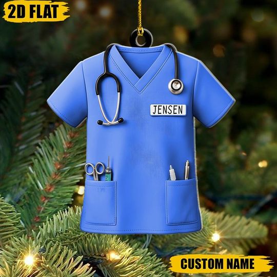 Personalized Nurse Scrubs Ornament, Custom Medical Uniform Gift, Doctor Graduation Keepsake, Front Line Worker Christmas Decor