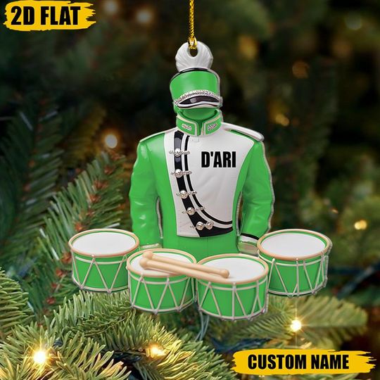 Personalized Marching Band Drummer Ornament, Custom Name Drumline Gift, Musician Christmas Tree Decor, Holiday Keepsake, Band Member