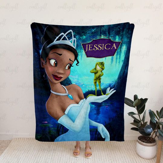 Personalized Princess And The Frog Blanket, Custom Name Princess Fleece Blanket