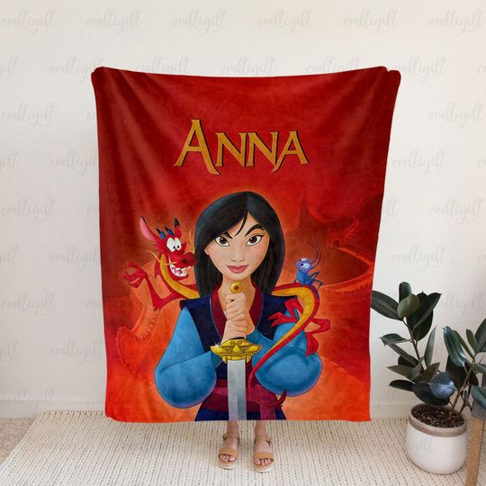 Discover Custom Name Mulan Characters Blanket For Girls, Disney Princess Mulan Blanket, Empowering Female Hero Throw, Disneyland Vacation Gift,VTB497