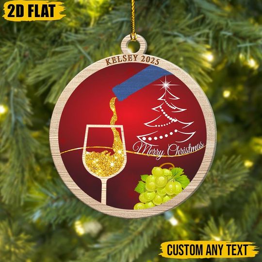 Discover Personalized Wine Christmas Ornament 2025, Custom Name Wine Lover Gift, Merry Christmas Ornament, Holiday Tree Decor, Wine Glass