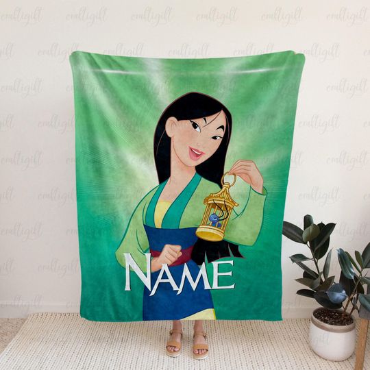 Princess Mulan Customized Blanket For Girl, Mulan And Cricket Fleece Blanket