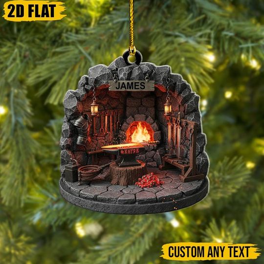 Discover Personalized Blacksmith Forge Anvil Ornament, Custom Christmas Gift for Farrier, Grotto Decor, Fireplace Ornament, Tree Decor