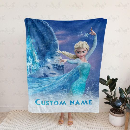 Discover Disney Frozen Blanket With Custom Name, Elsa Ice Powers Blanket, Elsa And Snowflakes Blanket For Girls, Disney Princess Home Decor, VTB500-4