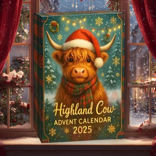 Discover Christmas Highland Cow 2025 Advent Calendar, Farmhouse Cows Christmas Charms, 24-Day Countdown Ornament, Christmas Highland Cows Blind Boxes
