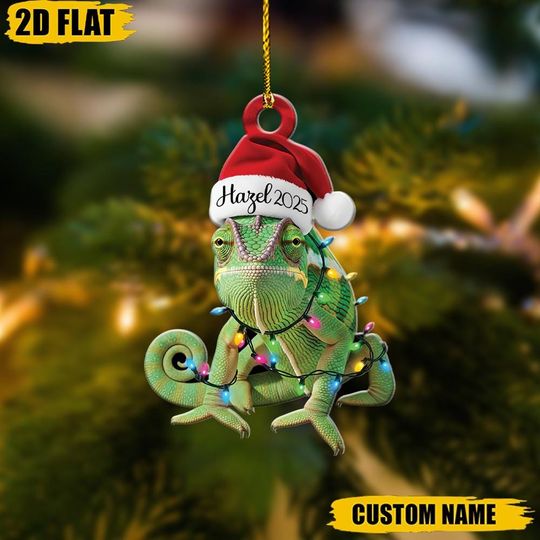 Discover Personalized Chameleon Ornament, Custom Name Lizard Gift, Christmas Tree Decor, Reptile Lover Present, Funny Animal Keepsake