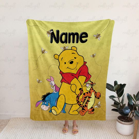 Discover Personalized Winnie The Pooh Blanket For Kids, Custom Disney Pooh Bear Blanket, Honey Bee And Friends Throw, Disneyland Birthday Gift,NVA771