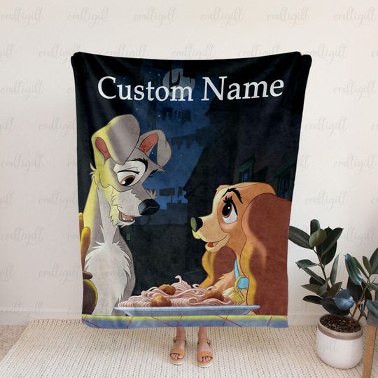 Custom Lady And The Tramp Name Blanket, Disneyland Cute Dog Fleece Blanket