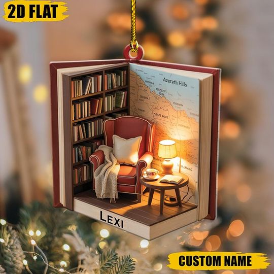 Discover Custom Reading Nook Ornament, Personalized Book Lover Gift, Cozy Library Xmas Decor, Bookish Holiday Keepsake, Custom Name