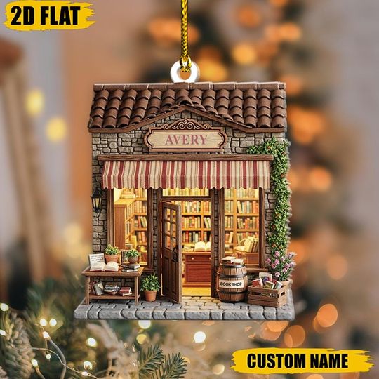 Discover Custom Book Store Ornament, Personalized Book Lover Christmas Gift, Bookshop Xmas Decor, New Business Keepsake, Custom Name