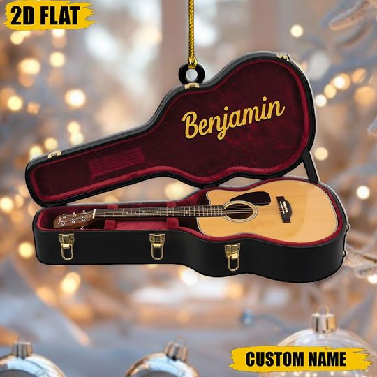 Personalized Guitar Case Ornament, Custom Name Acoustic Guitar Decor, Musician Gift, Music Lover Xmas Keepsake, Band Member Gift