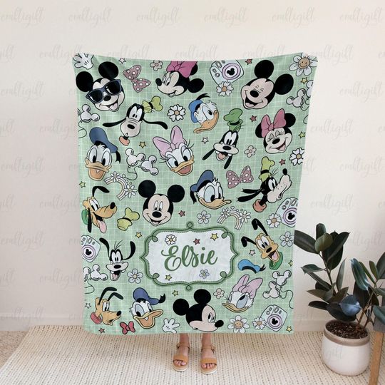 Discover Custom Name Disney Baby Blanket, Mickey Mouse And Friends Blanket For Kids, Wdw Disneyland Trip Blanket, Disney Family Xmas Decor, THA316-3