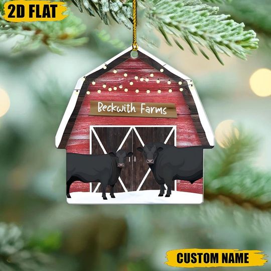 Discover Personalized Farm Ornament, Custom Name Cattle Ranch Gift, Christmas Tree Decor, Farmer Present, Rustic Barn Keepsake