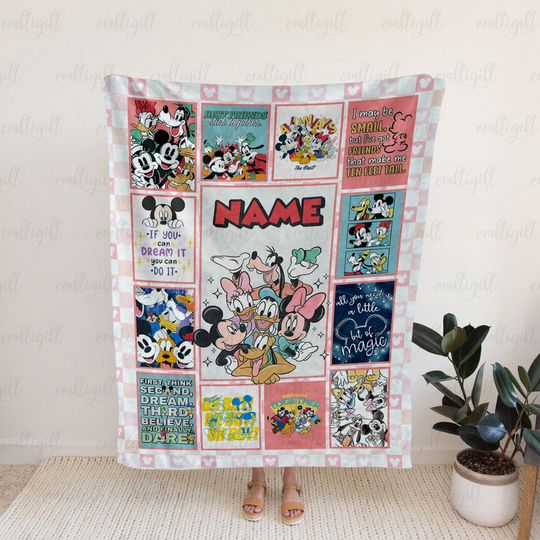 Discover Custom Name Blanket Mickey Cartoon, Mickey Minnie Goofy Pluto Blanket, Donald Daisy Disney Blanket, Disney Friends Collage Blanket, THA314