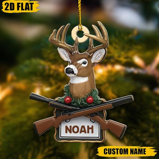 Discover Personalized Deer Hunter Ornament, Custom Name Hunting Gift, Christmas Tree Decor, Outdoorsman Present, Hunting Lover Keepsake