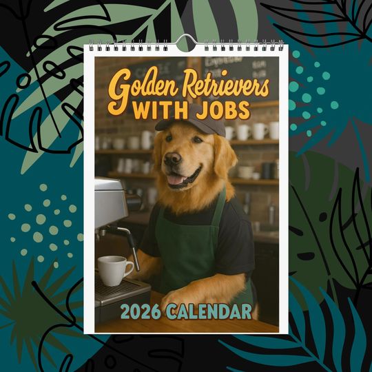 Discover Funny Golden Retriever Dogs with Jobs Calendar 2026  Golden Retrievers Dressed as Professionals  Dog Lover Gift, Golden Retriever Fans