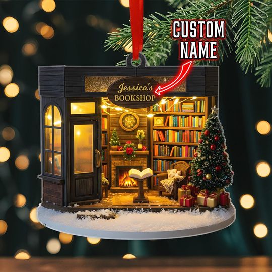Discover Custom Bookshop Diorama Ornament, Personalized Christmas Keepsake, Library Miniature for Book Lovers, Holiday Tree Decor