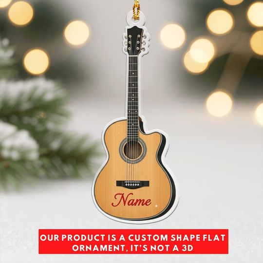 Personalized Acoustic Guitar Ornament, Custom Name Musician Christmas Gift, Guitarist Keepsake, Music Lover Tree Decor