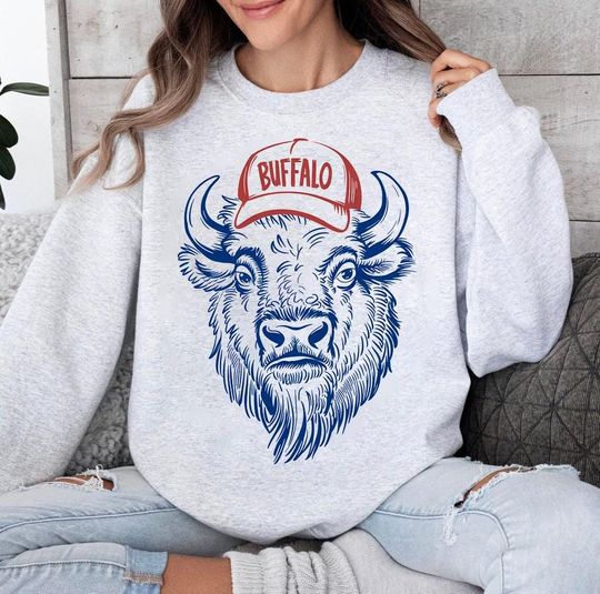 Discover Buffalo Mascot Minimalist Vintage Sweatshirt, Football Retro Hoodie, Game Day Sweatshirt, Christmas Gift for Fans