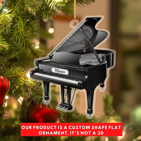 Personalized Grand Piano Ornament, Custom Name Musician Christmas Gift, Pianist Keepsake, Music Lover Tree Decor