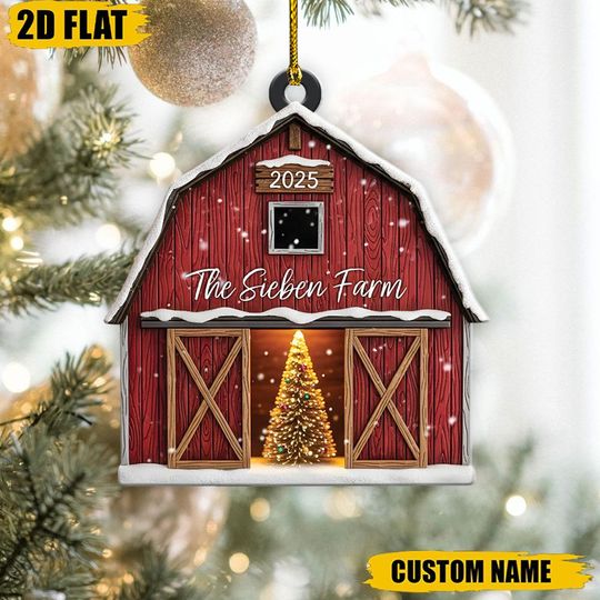 Discover Personalized Red Barn Ornament, Custom Farm Family Name Christmas Gift, Rustic Country Holiday Decor