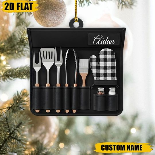 Discover Personalized Grill Utensils Ornament, Custom Name BBQ Pitmaster Christmas Gift, Cooking Holiday Decor