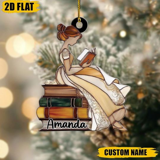 Discover Personalized Book Lover Ornament, Custom Name Reader Christmas Gift, Bookworm Holiday Tree Decor Keepsake