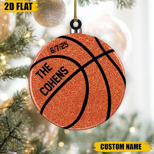 Discover Personalized Basketball Ornament, Custom Family Name Date Christmas Gift, Sports Fan Holiday Decor Keepsake