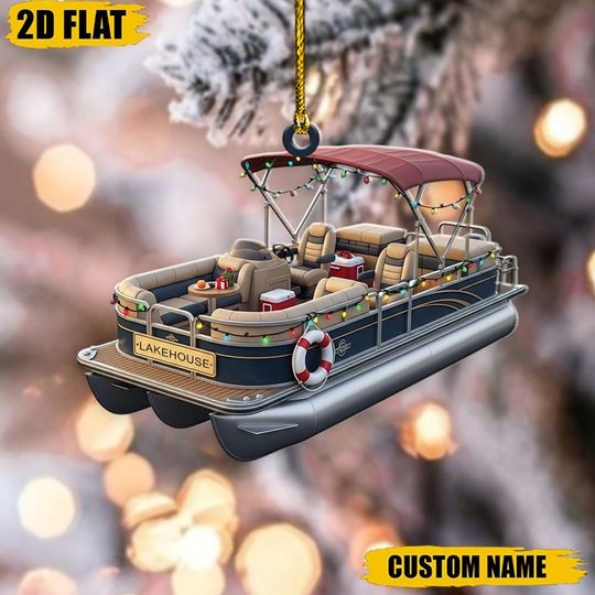 Personalized Pontoon Boat Ornament, Custom Lake House Decor, Boating Gift, Custom Name Christmas Ornament, Lake Life Keepsake