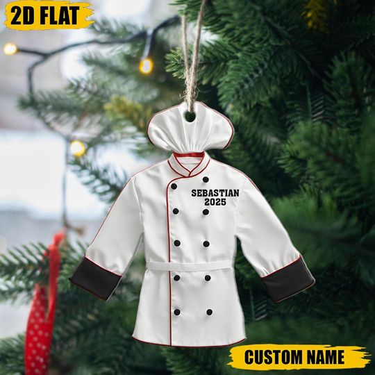 Personalized Chef Coat Christmas Ornament, Custom Name Cook Uniform Decor, Culinary Gift, Baker Xmas Keepsake, Chef Graduation Gift