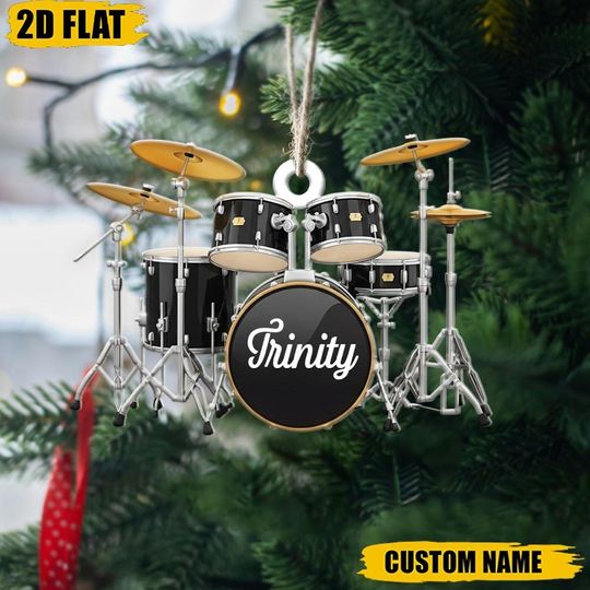 Personalized Drum Kit Christmas Ornament, Custom Name Drummer Gift, Drum Set Decor, Musician Xmas Keepsake, Band Member Present