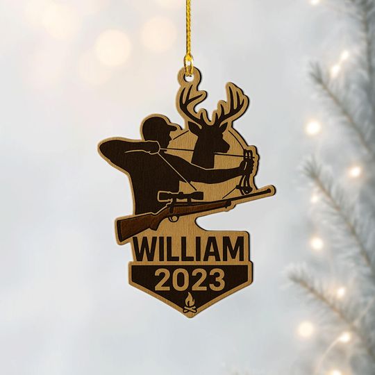 Discover Bow Hunting Ornament, Personalized Hunter Christmas Gift, Custom Name Archery Deer Hunting Xmas Decor, Outdoorsman Keepsake