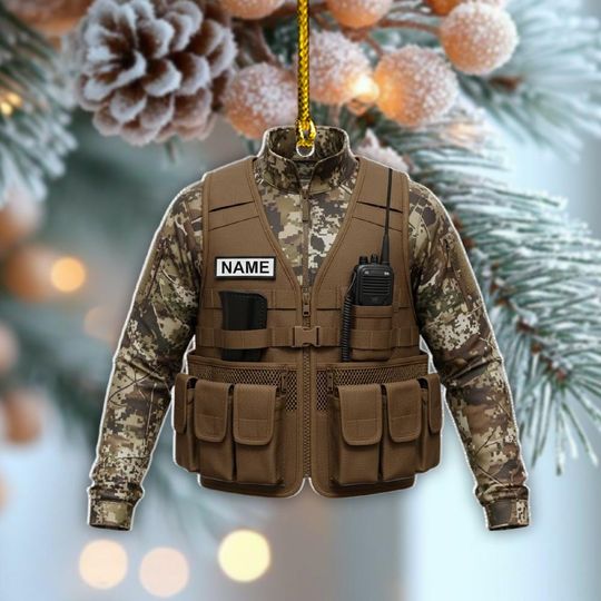 Discover Personalized Hunter Vest Ornament, Tactical Christmas Gift, Custom Name Hunter Dcor, Camo Keepsake, Military Xmas Ornament, Holiday Gift