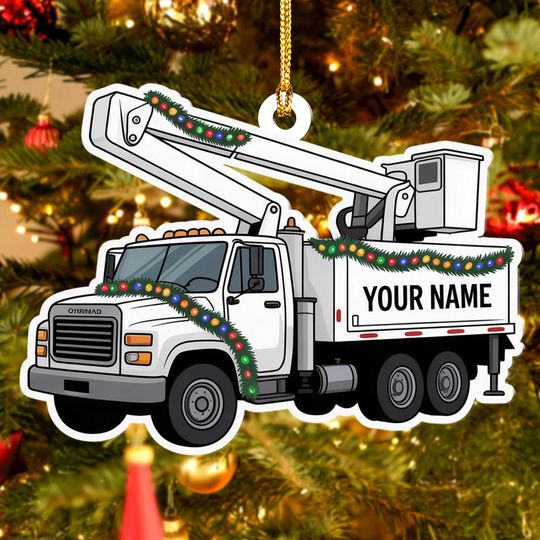 Discover Personalized Bucket Truck Christmas Ornament, Custom Name Lineman Gift, Utility Truck Decor, Holiday Keepsake, Xmas Gift